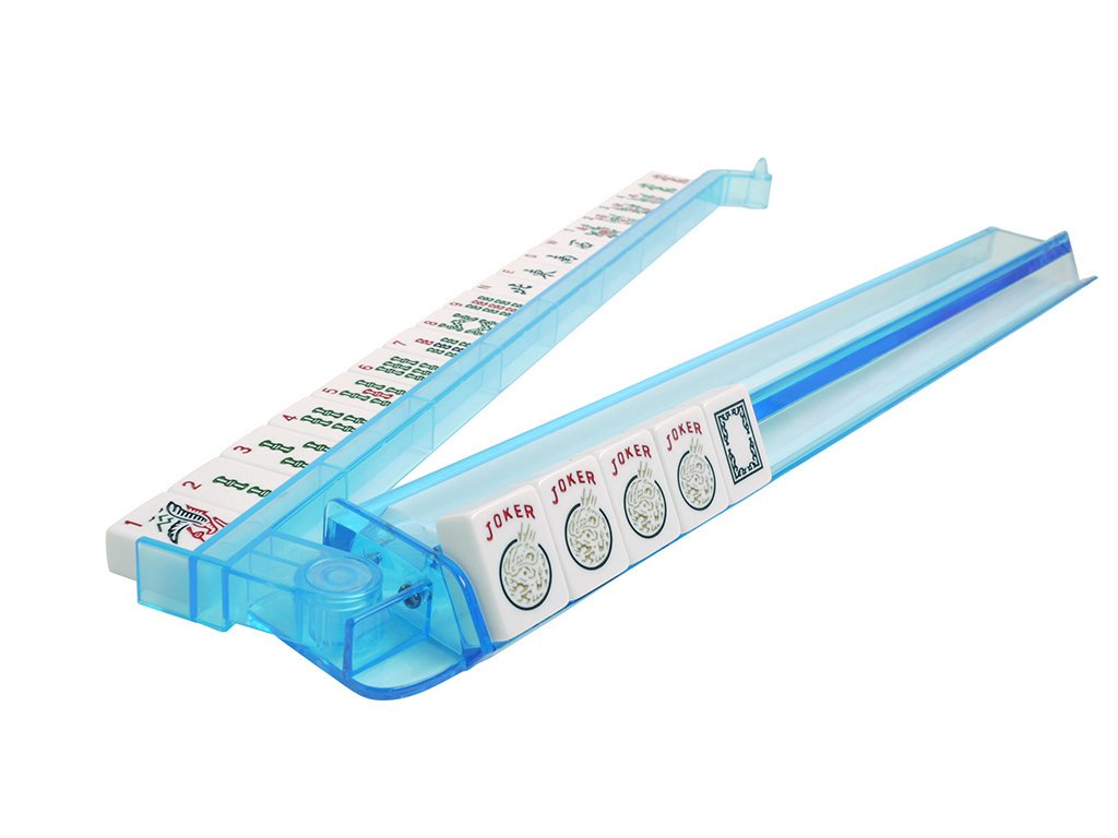American Mah Jongg Set - 166 White Tiles, 4 Rack/Pushers, Blue Canvas Bag I88550