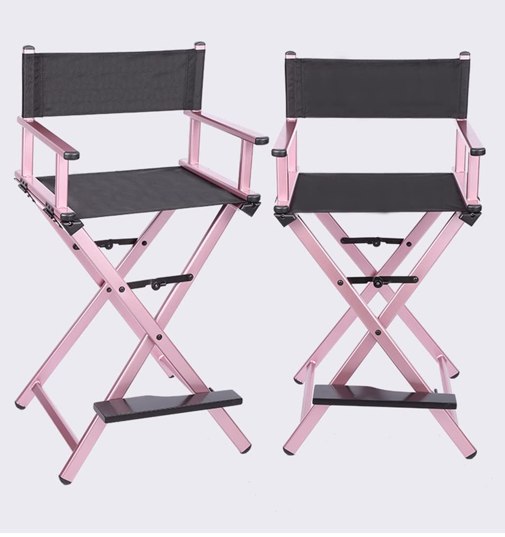 Pink Aluminum Foldable Makeup Artist Chair with Footrest O210085