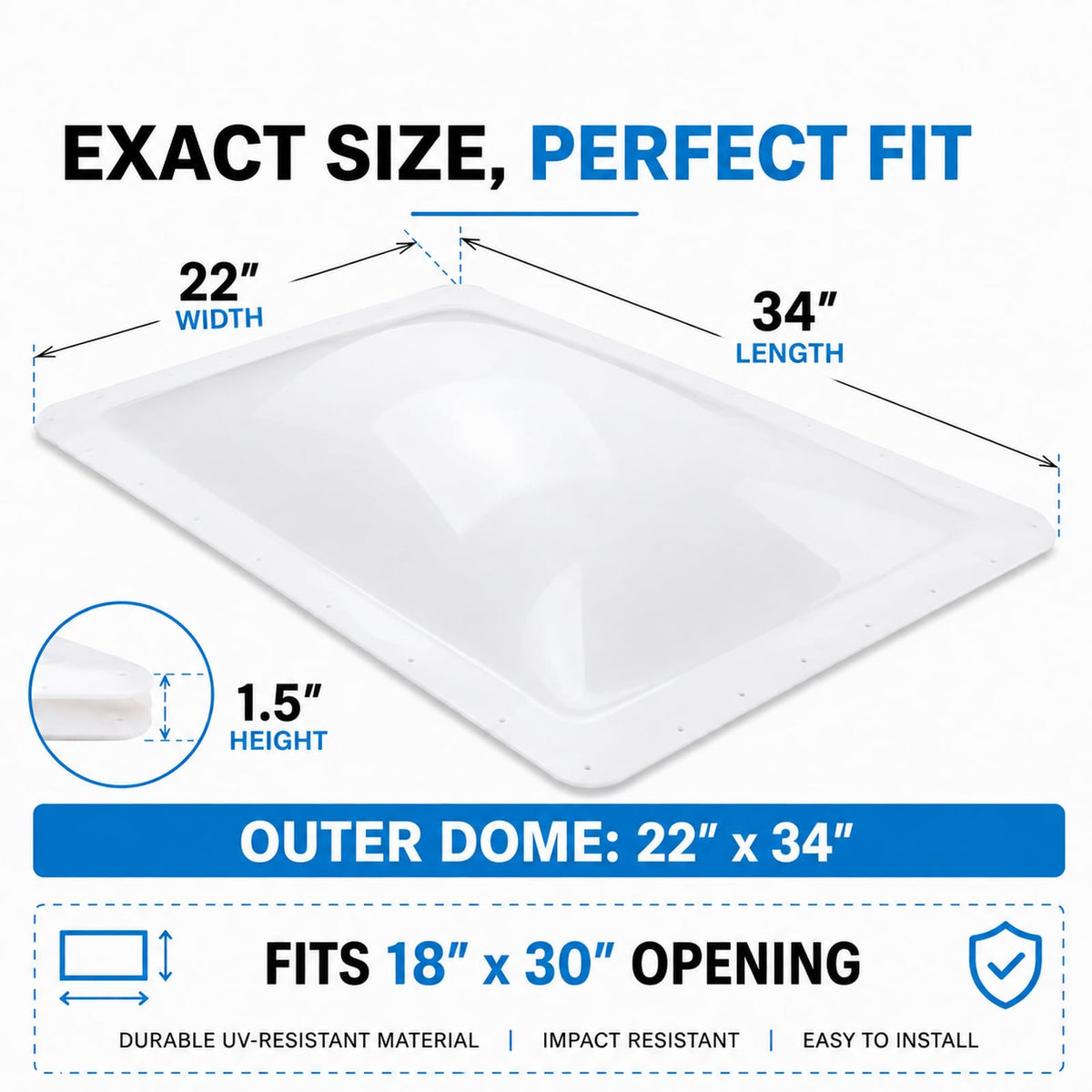 RV Skylight Replacement 22" x 34" Outer Dome Cover Z1334