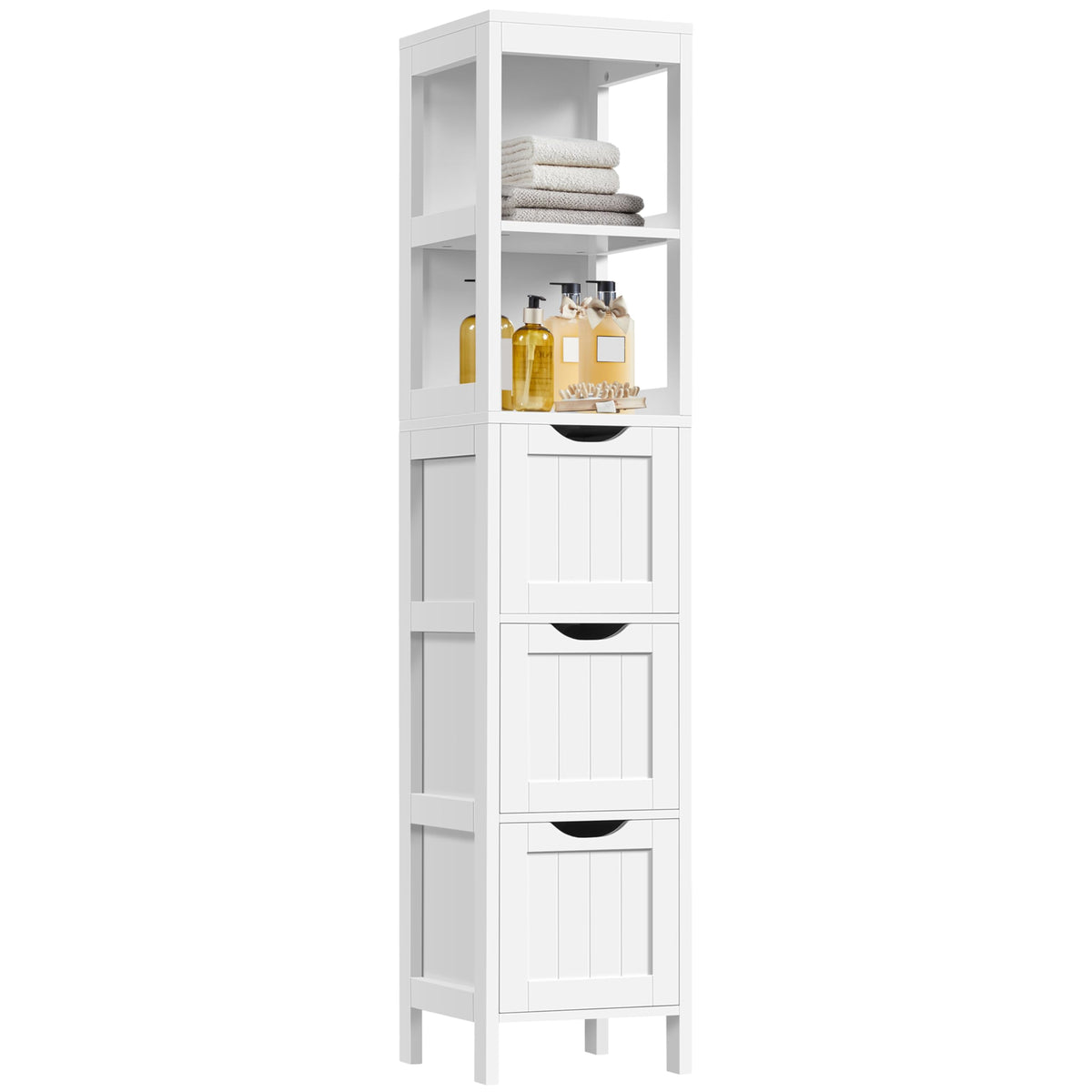56" Tall Narrow White Bathroom Storage Cabinet with 3 Drawers J7739