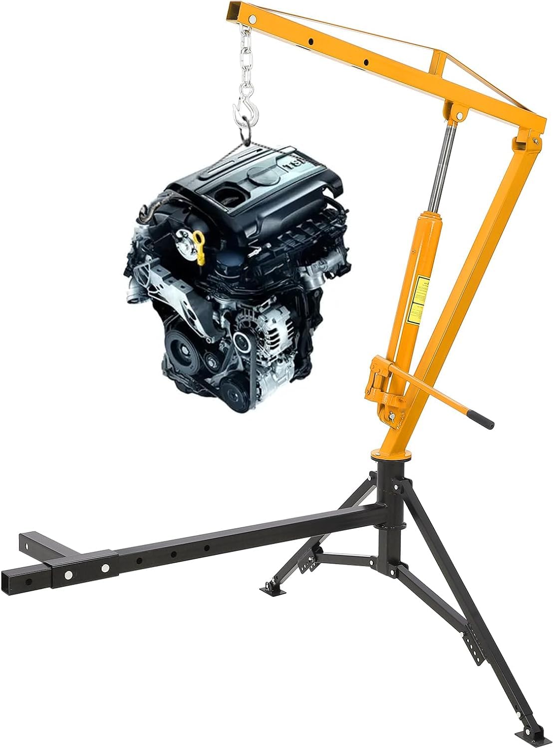 Hydraulic Hitch Mounted Pickup Truck Crane, 1000 Lbs Capacity, 360° Swivel, Yellow L8884