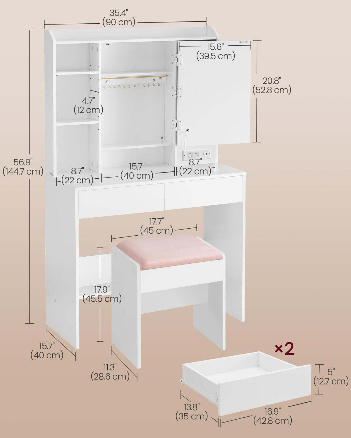 Vanity Desk with Mirror and Lights P652