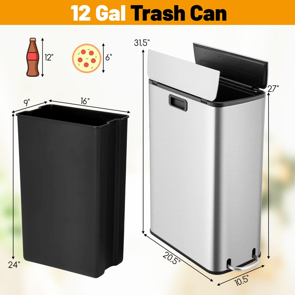 12 Gallon Stainless Steel Kitchen Trash Can D8154