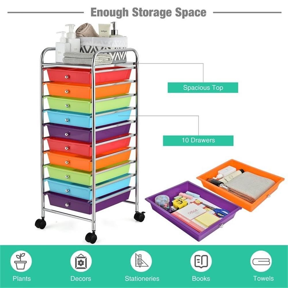 10 Drawer Rolling Storage Cart with Locking Casters O614486