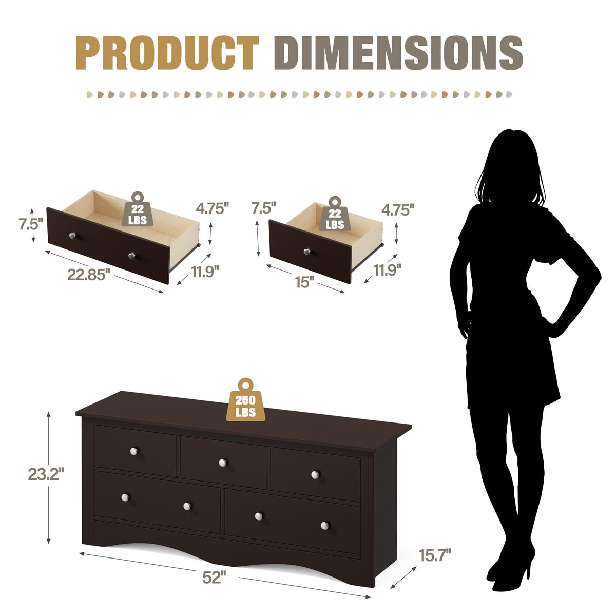 Brown 5 Drawer Dresser K411