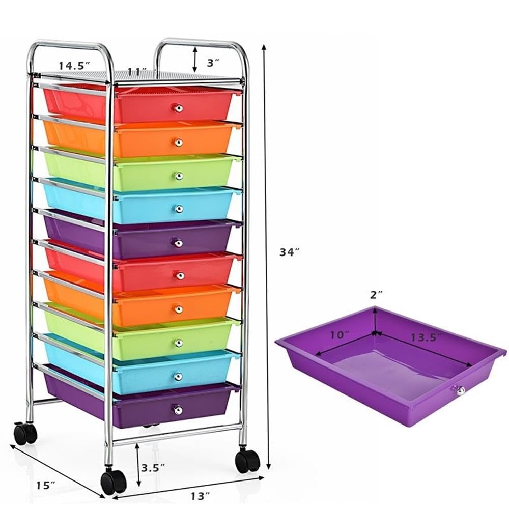 10 Drawer Rolling Storage Cart with Locking Casters O614486