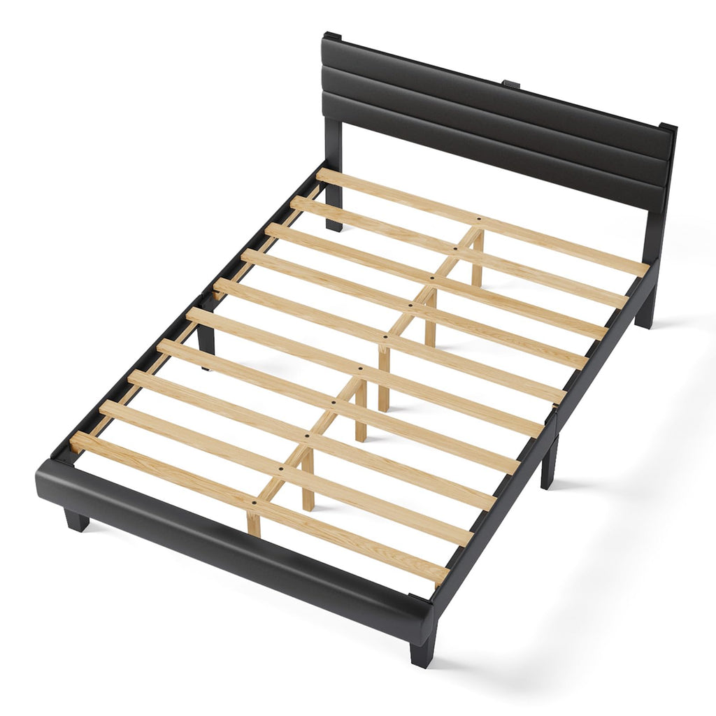 Full Faux Leather Upholstered Platform Bed Frame with Adjustable Headboard M29982