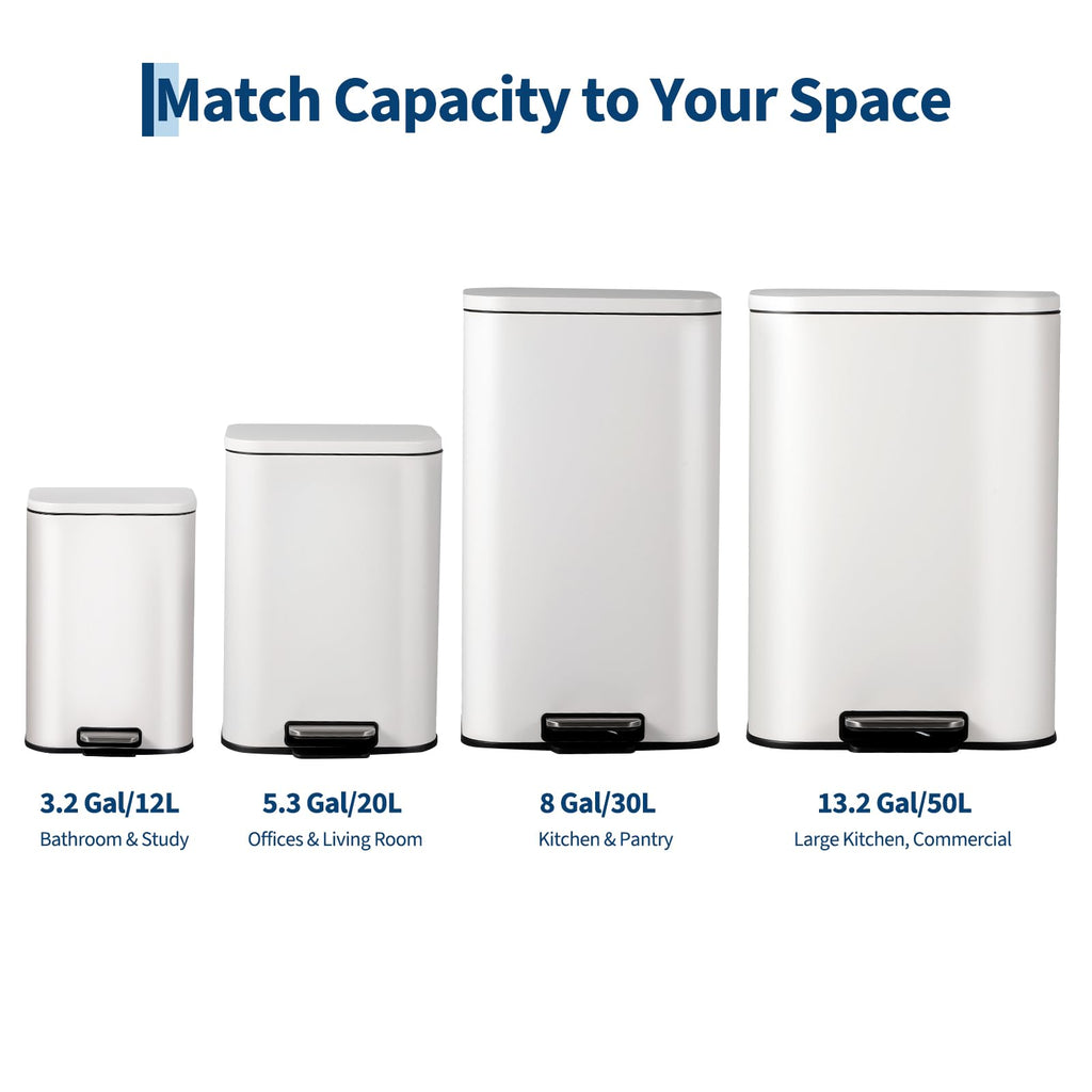 13.2 Gallon White Stainless Steel Step Trash Can I30528