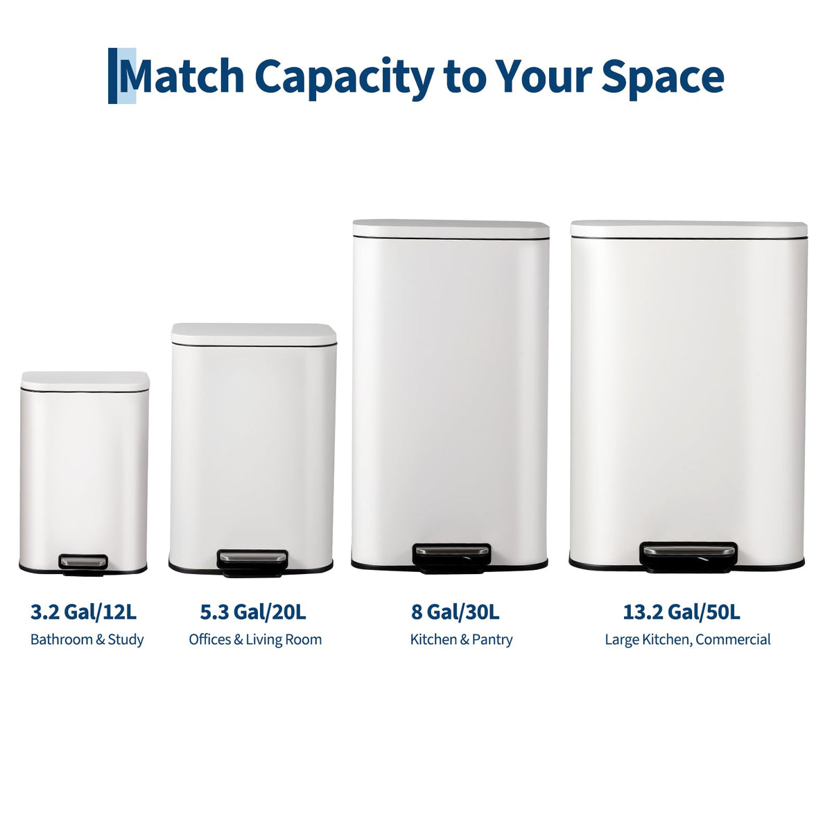 13.2 Gallon White Stainless Steel Step Trash Can I30528