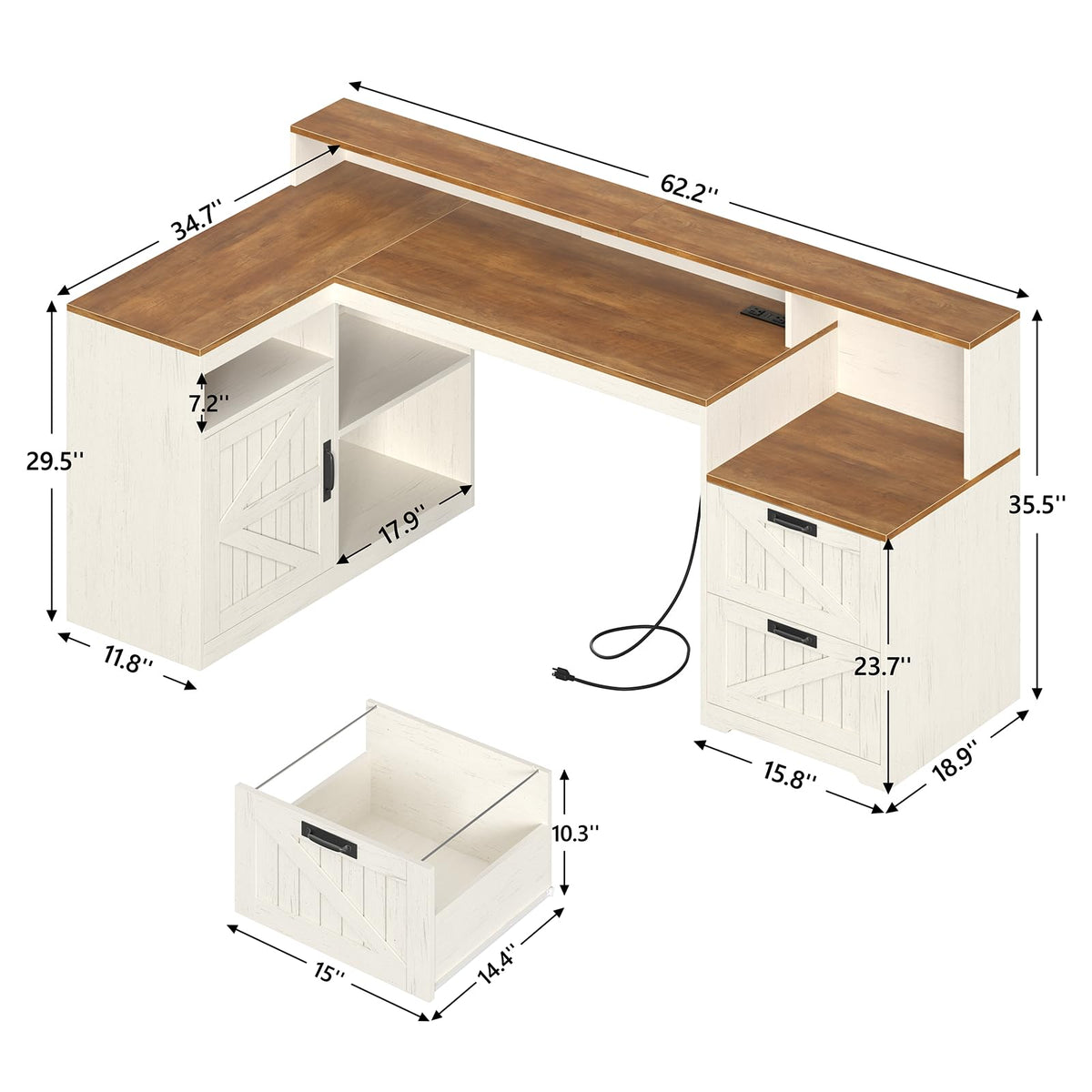 63" L Shaped Desk with Drawers and Printer Stand H698835