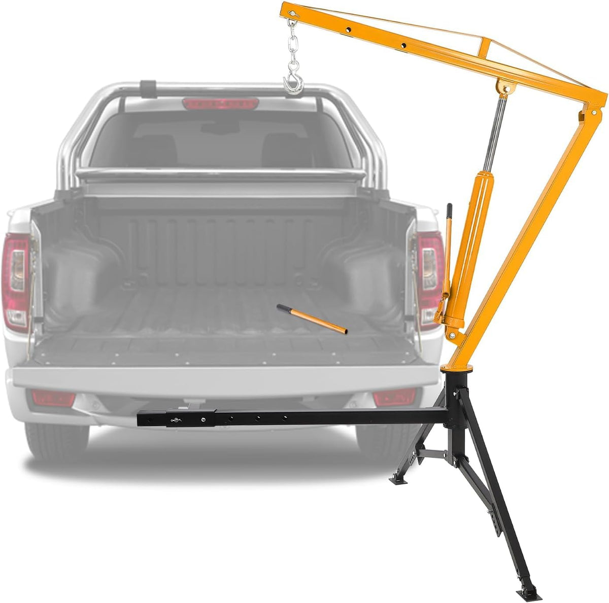 Hydraulic Hitch Mounted Pickup Truck Crane, 1000 Lbs Capacity, 360° Swivel, Yellow L8884
