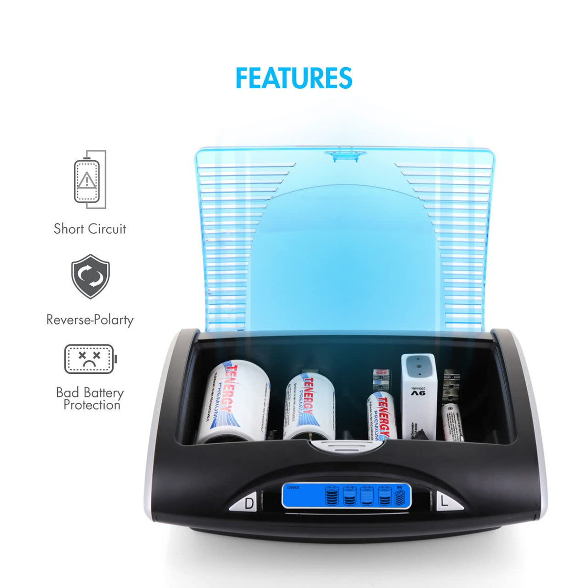 Rechargeable NiCd D Batteries and LCD Smart Charger N177