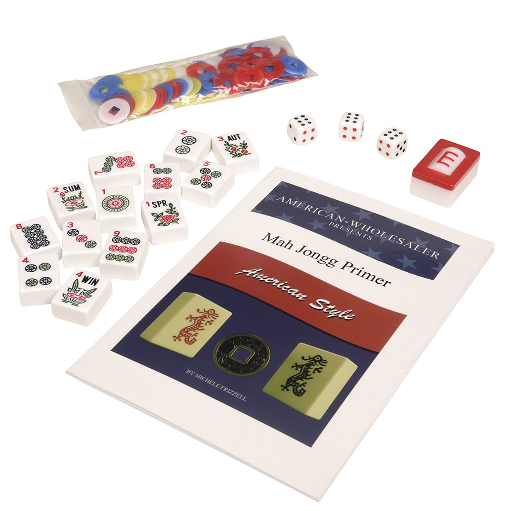 American Mah Jongg Set - 166 White Tiles, 4 Rack/Pushers, Blue Canvas Bag I88550