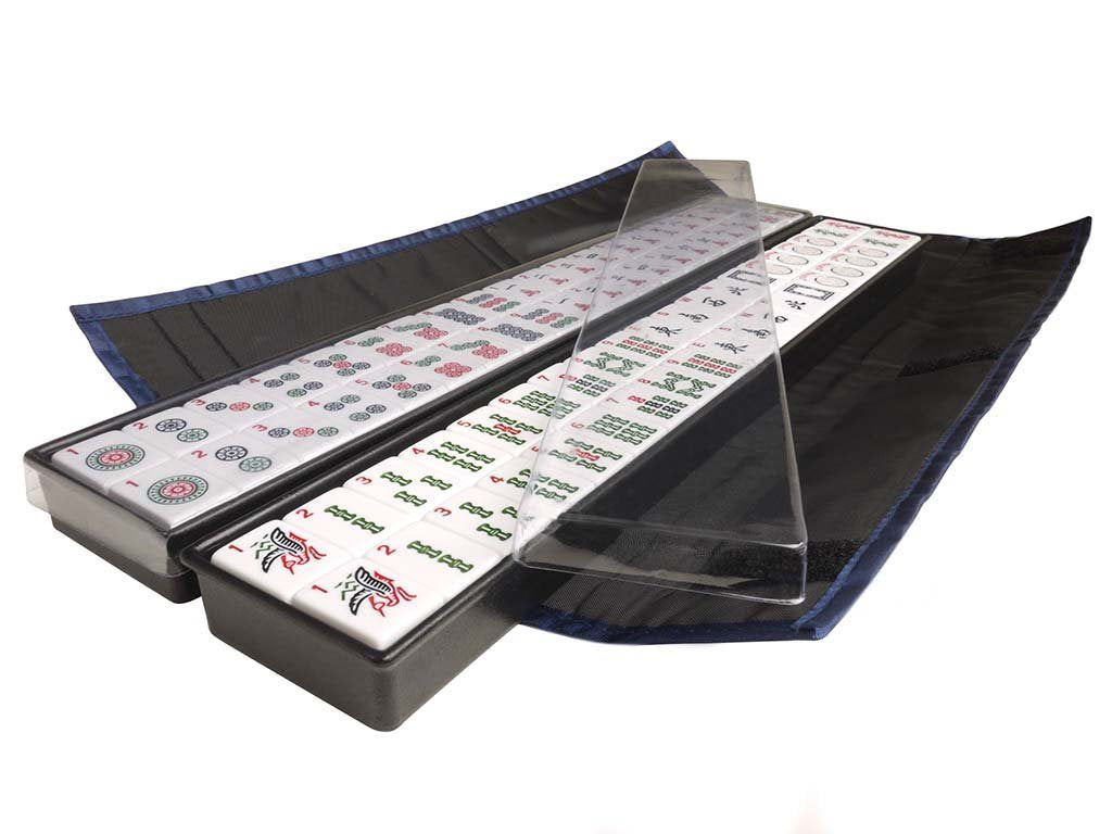 American Mah Jongg Set - 166 White Tiles, 4 Rack/Pushers, Blue Canvas Bag I88550