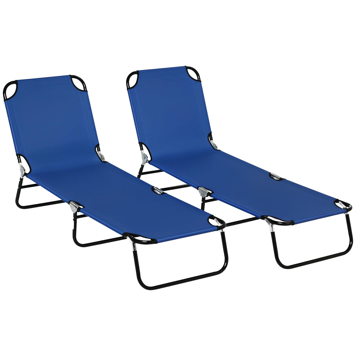 Blue 2 Pieces Folding Chaise Lounge Chair with 5-Level Back H7387
