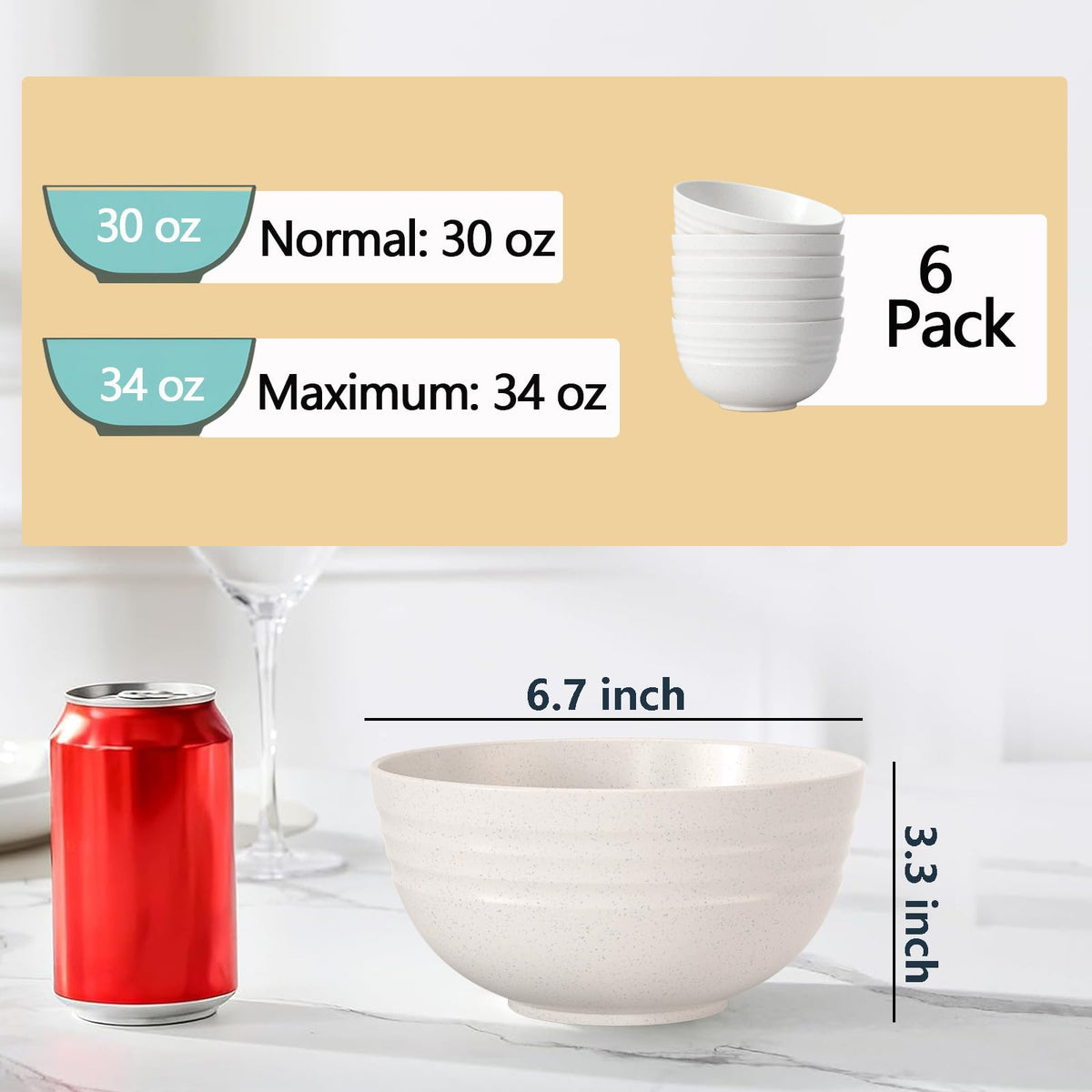 34 Oz BPA-Free Soup Bowls Set of 6 P2887