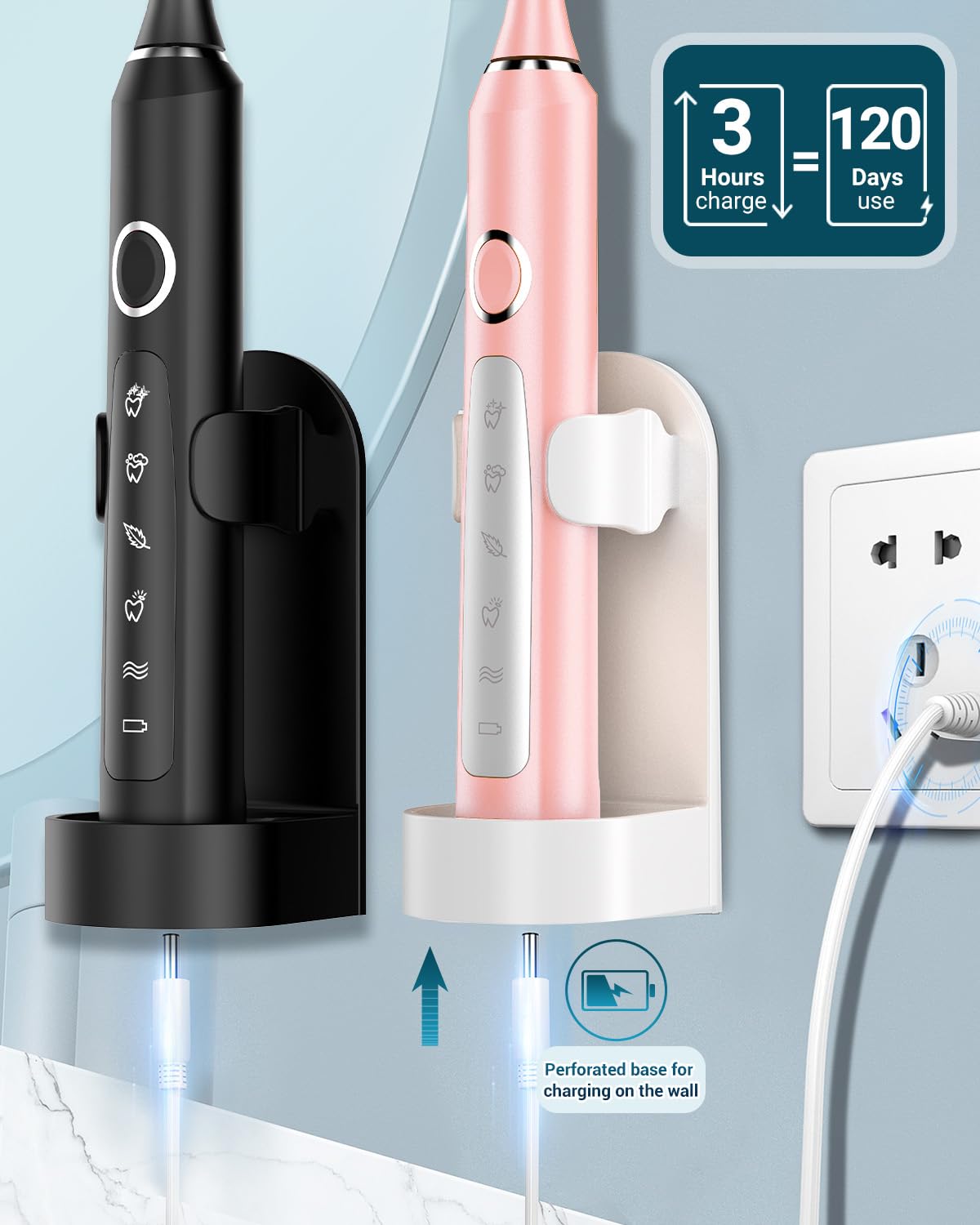 2 Pack Rechargeable Electric Toothbrush with 12 Brush Heads & 2 Travel Case R59655