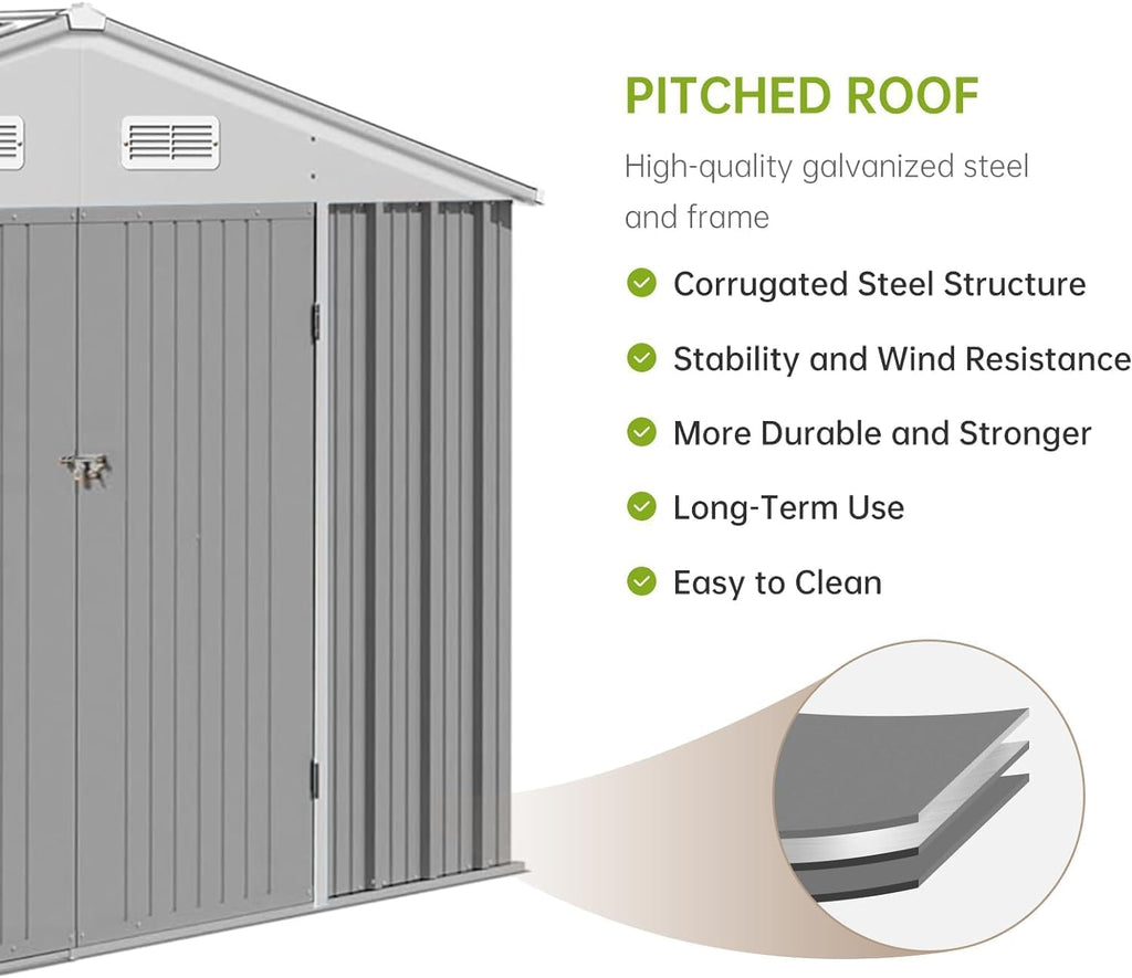 12X10FT Metal Storage Shed with Lockable Doors B6096