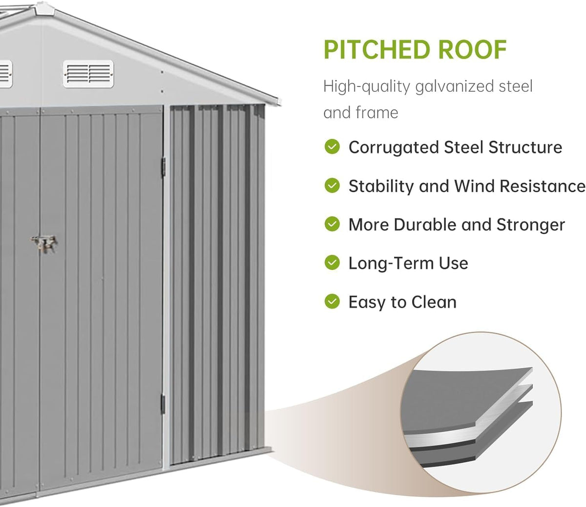 12X10FT Metal Storage Shed with Lockable Doors B6096