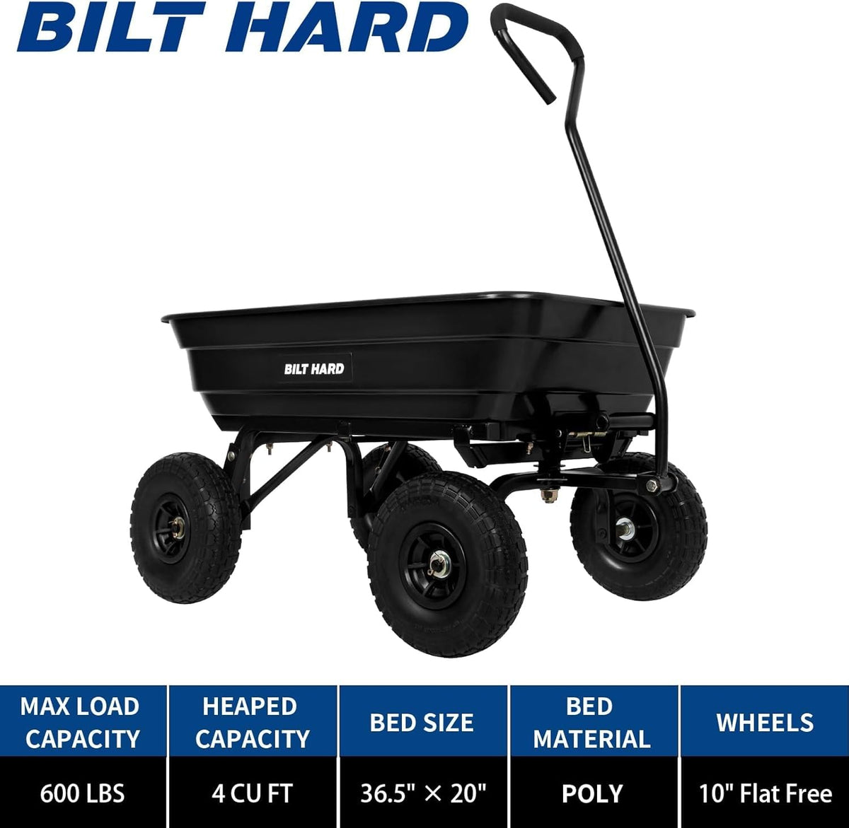 4 Cu.Ft. Poly Yard Dump Cart with 180° Rotating Handle A9041