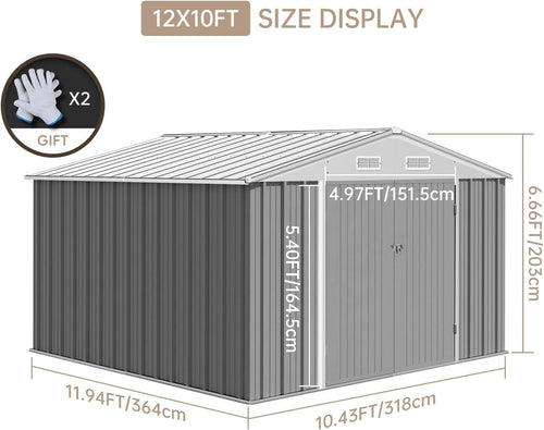 12X10FT Metal Storage Shed with Lockable Doors B6096