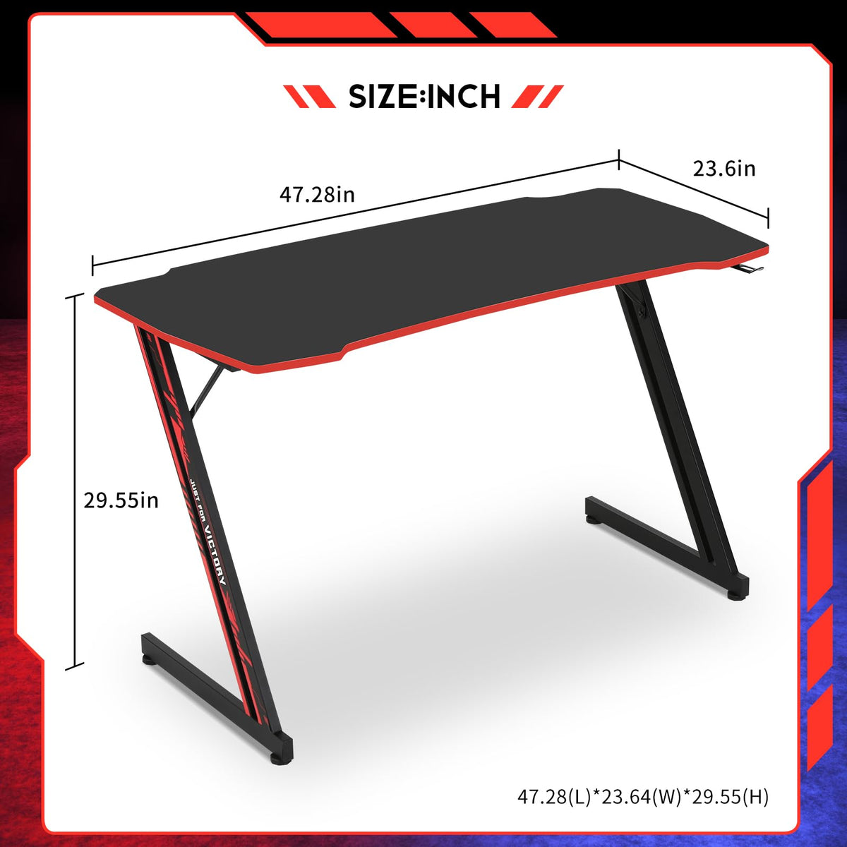 47 Inch Z Shaped Gaming Desk with Headphone Hook U516