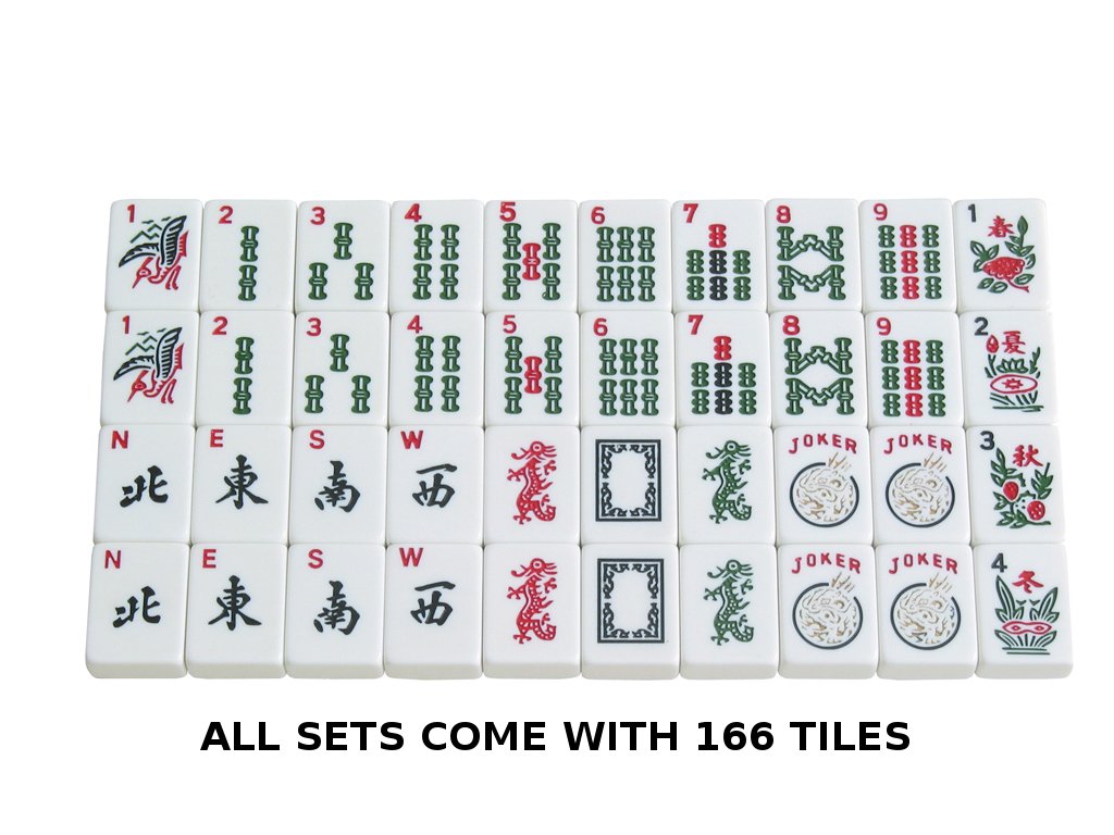 American Mah Jongg Set - 166 White Tiles, 4 Rack/Pushers, Blue Canvas Bag I88550