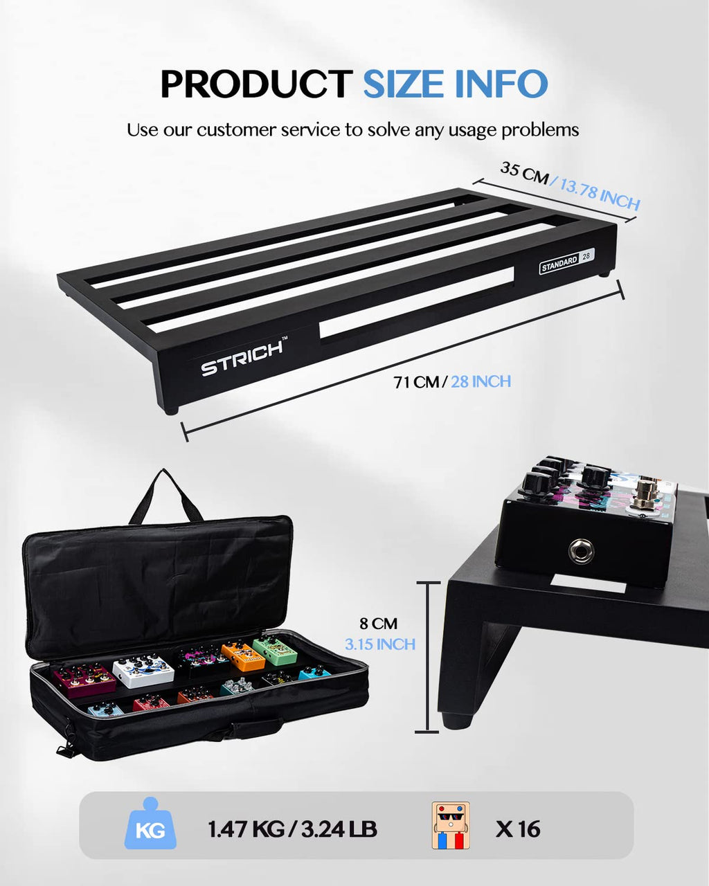 Aluminum Alloy Lightweight 28'' x 13.78'' Extra Large Guitar Pedal Board with Carry Bag G996