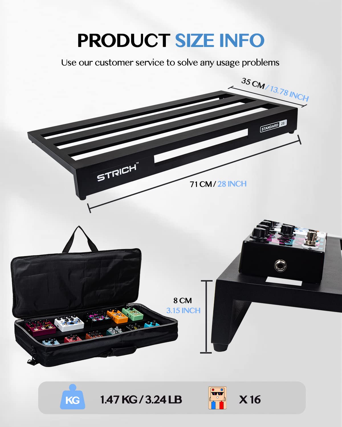 Aluminum Alloy Lightweight 28'' x 13.78'' Extra Large Guitar Pedal Board with Carry Bag G996