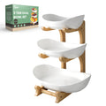 3 Tier Ceramic Fruit Bowl with Bamboo Stand W41092
