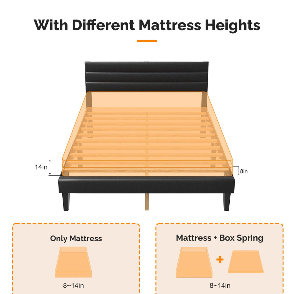 Full Faux Leather Upholstered Platform Bed Frame with Adjustable Headboard M29982