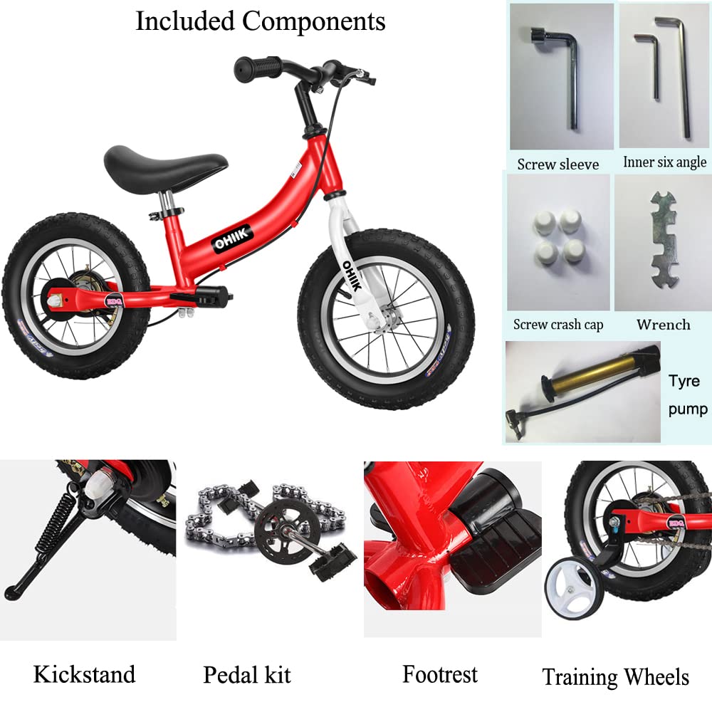 2 in 1 Balance Bike with Pedal Kit, Training Wheels, Brakes E32163