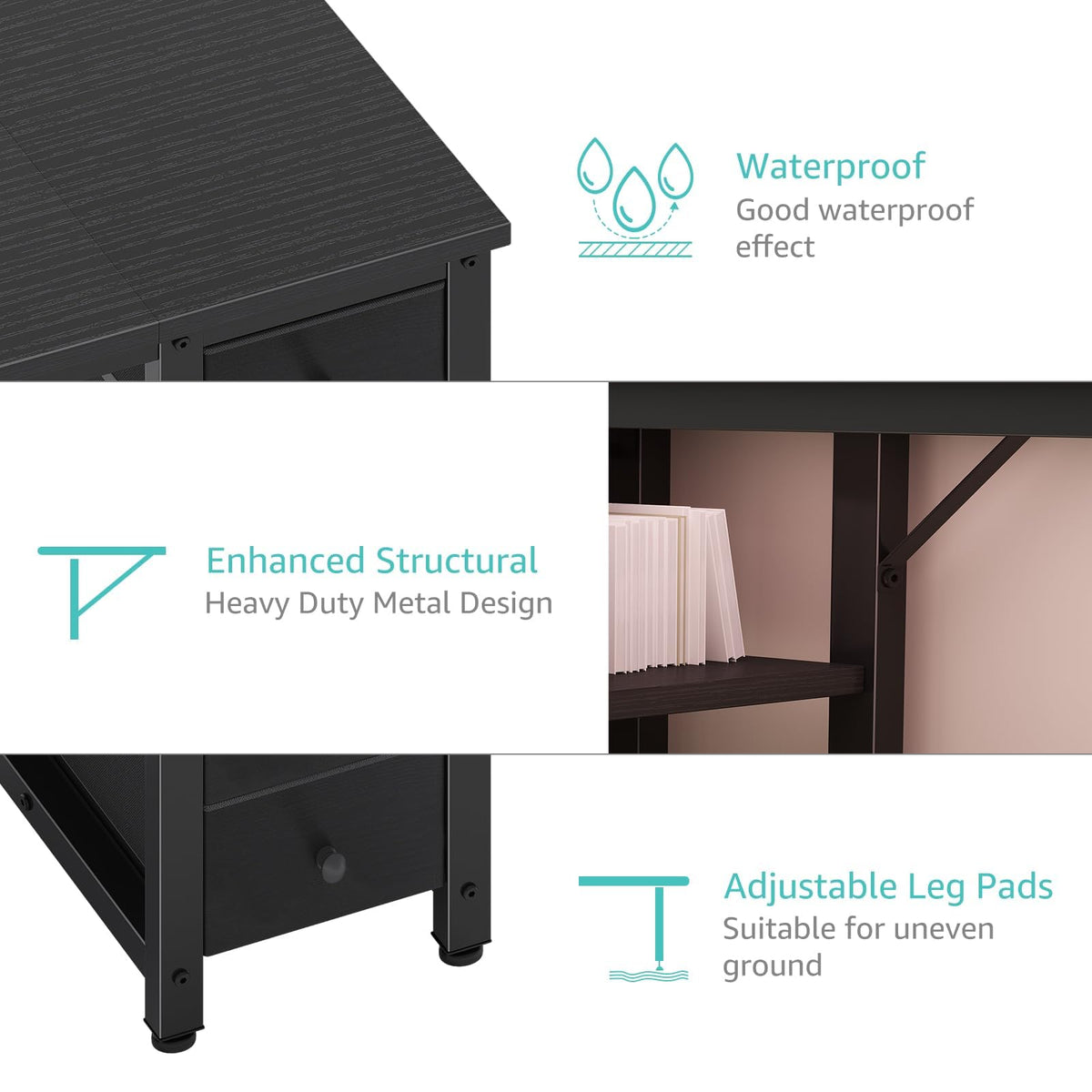 Black 55 inch Gaming Desk with 4 Drawers and Shelves B927