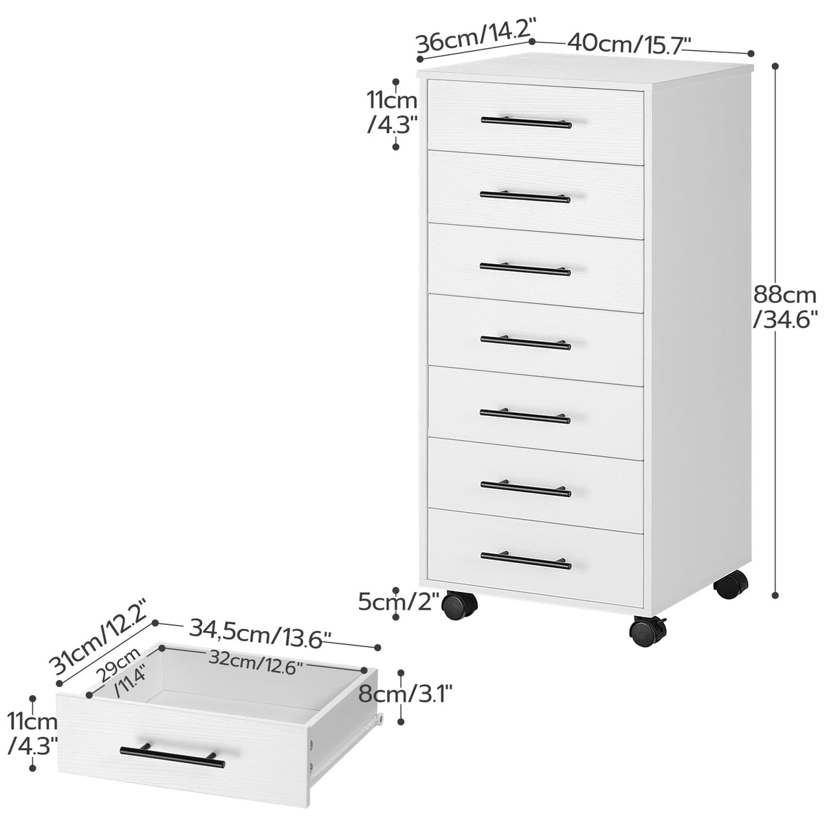 White 7 Drawer Wood File Cabinet Z1631