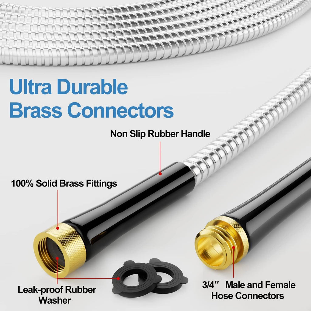 100ft 304 Stainless Steel Metal Garden Hose with Rubber Grip H2624