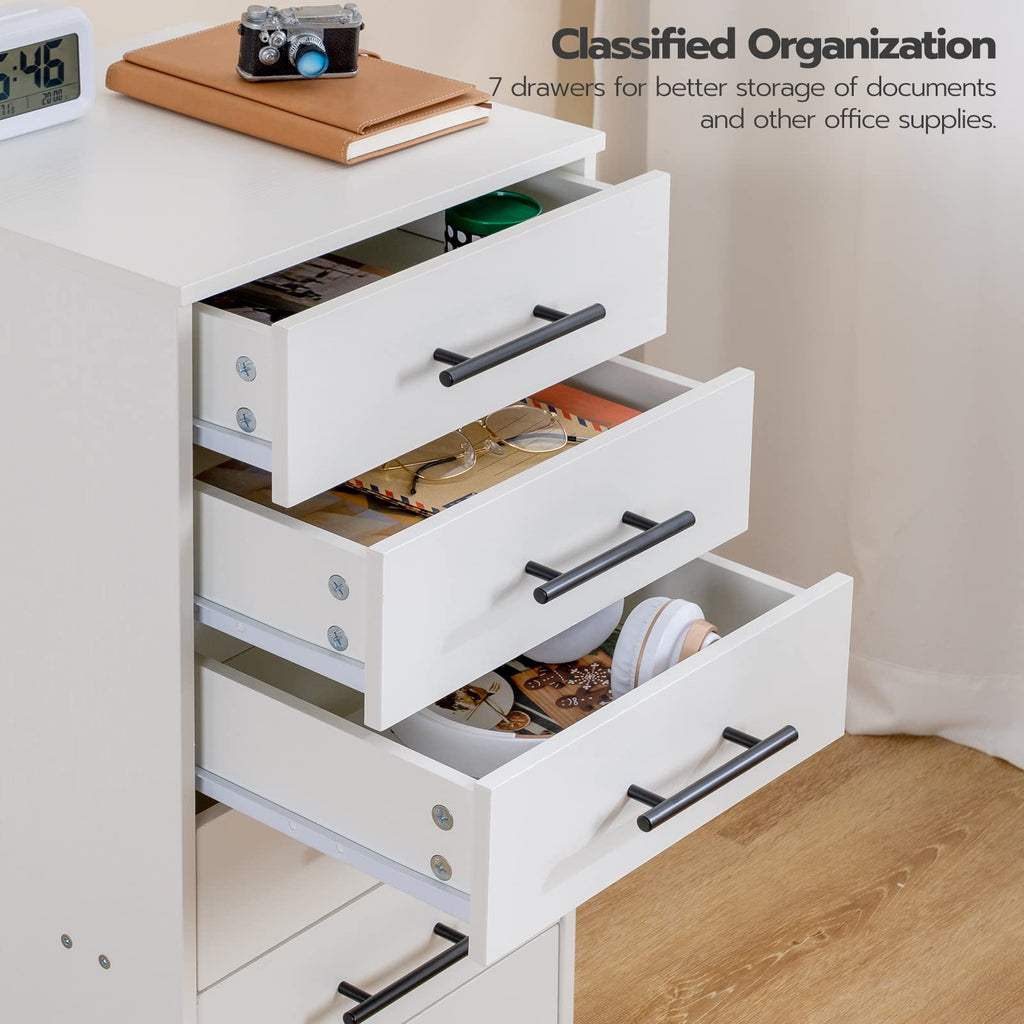 White 7 Drawer Wood File Cabinet Z1631