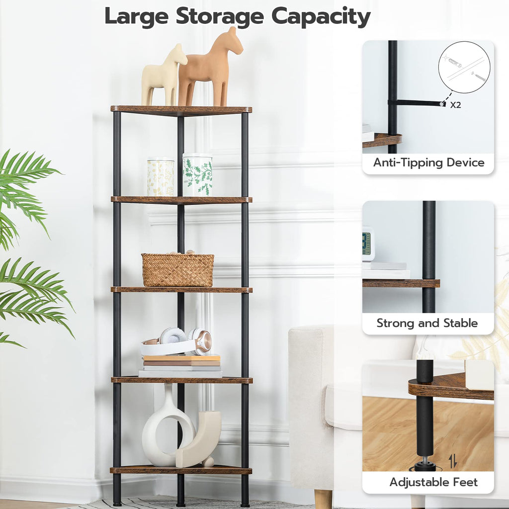 5-Tier Corner Bookshelf with Metal Frame M611