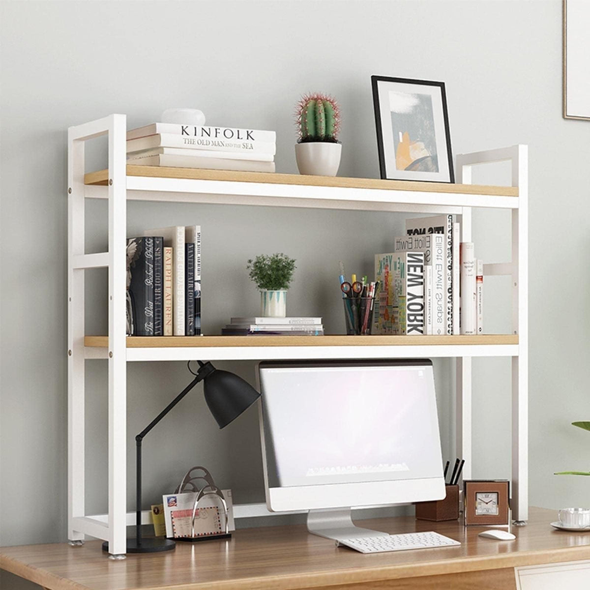 Solid Wood 2 Tier Bookshelf Desk H68622