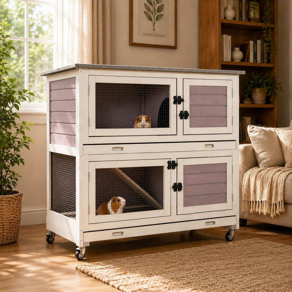 Two-Tier Guinea Pig Cage Rabbit Hutch with Ramp L748