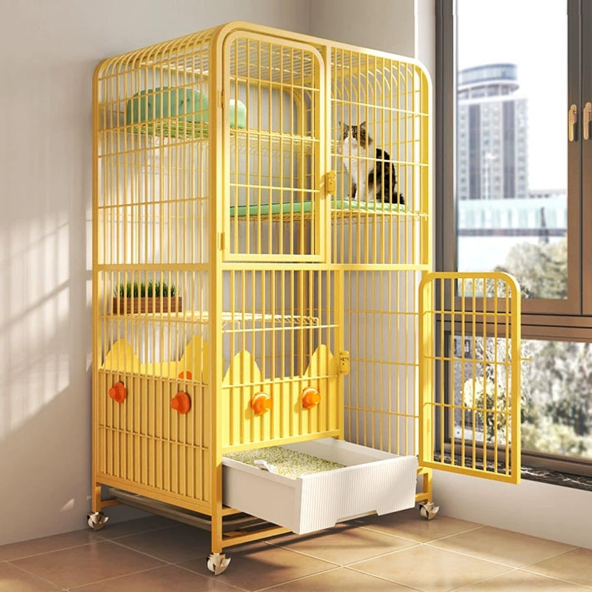 4-Tier Metal Wire Cat Cage with Litter Box and Hammock N9278