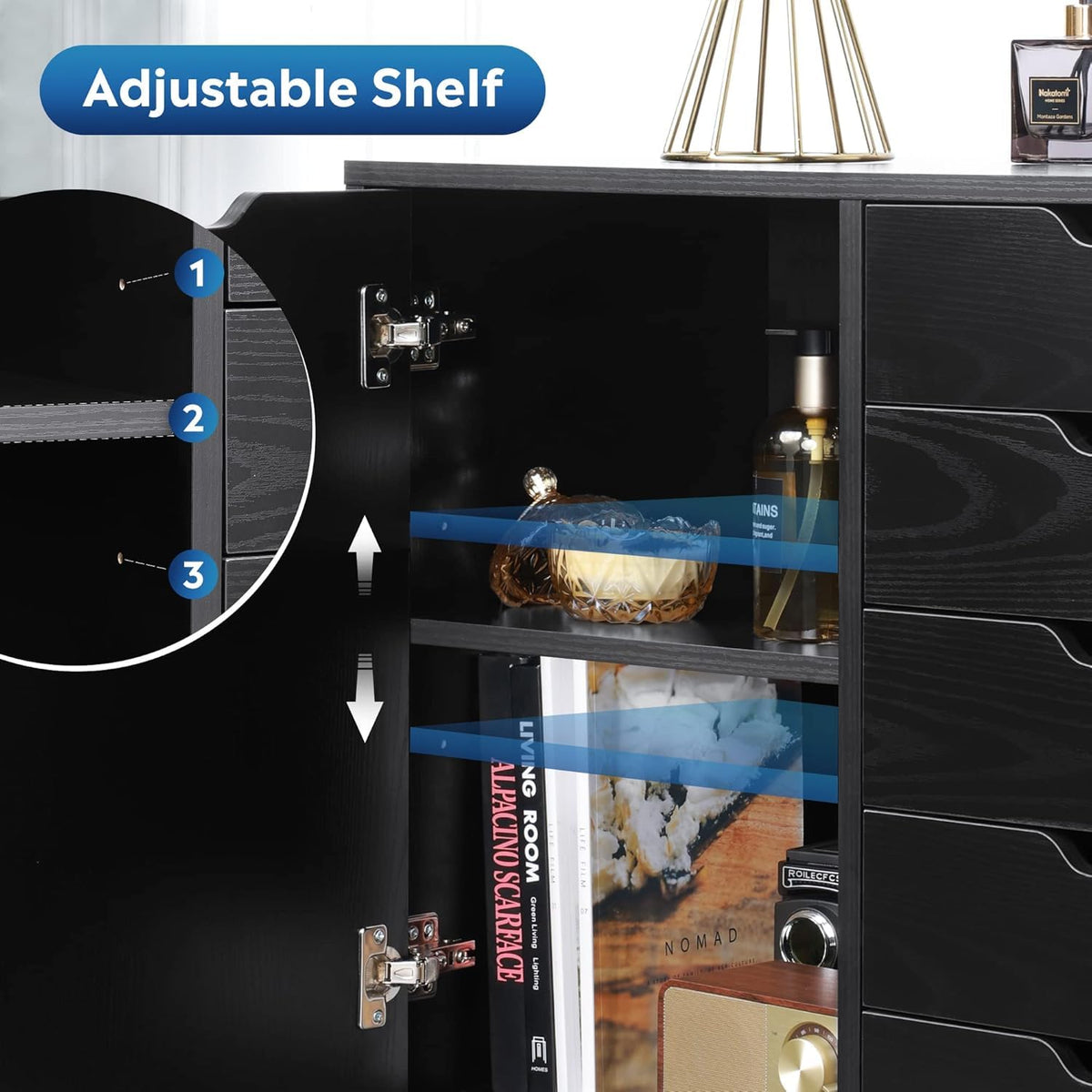 Black 5 Drawer Wood Storage Cabinet with Wheels Y40180