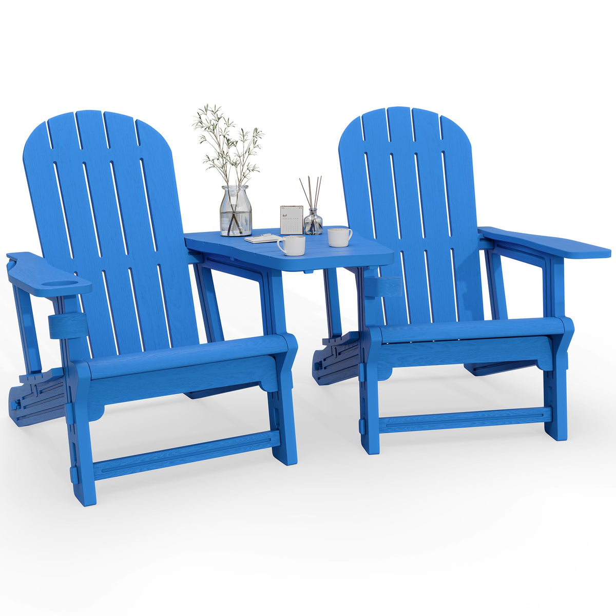 Light Blue HDPE Plastic Adirondack Chair Set of 2 with Tabletop H220