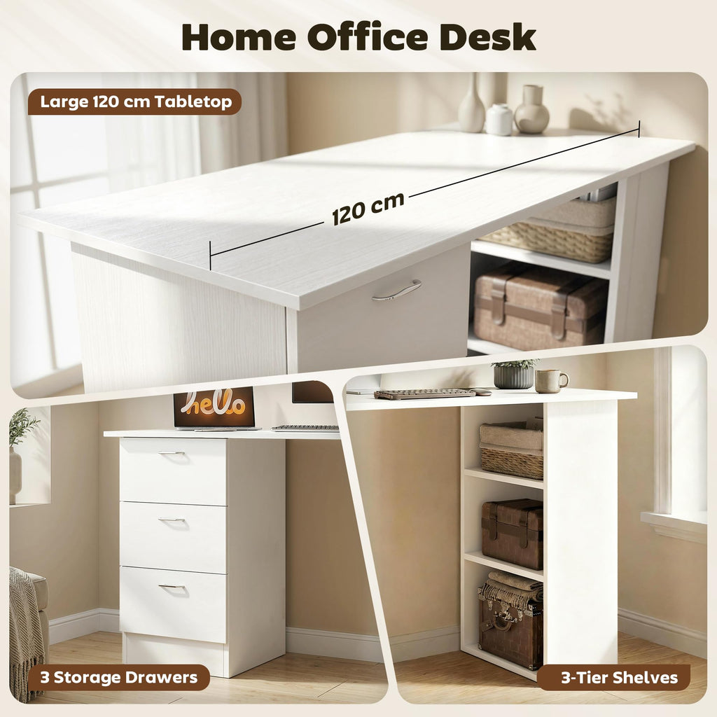 White Computer Desk with Drawers Z408