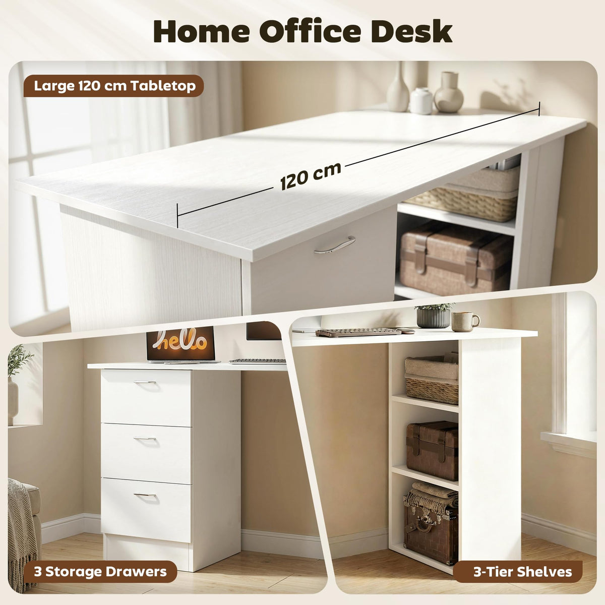 White Computer Desk with Drawers Z408