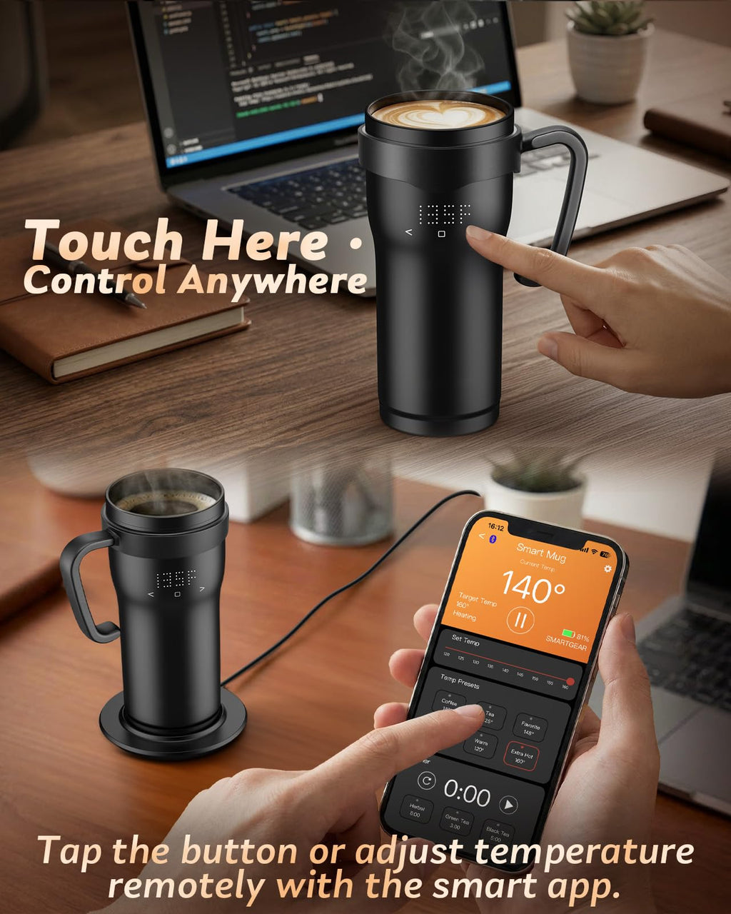 16oz Temperature Control Rechargeable Heated Mug F15358
