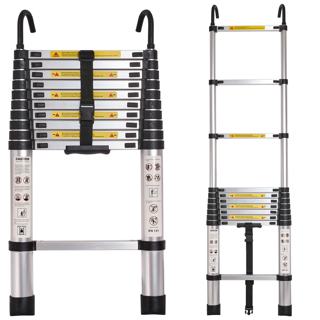 12.5 FT Aluminum Telescoping Ladder with 2 Hooks E158368