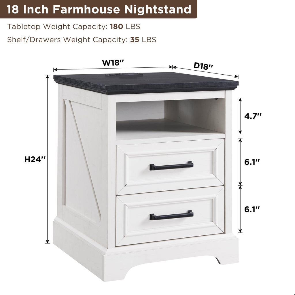 18" Antique White Nightstand with Charging Station E4857
