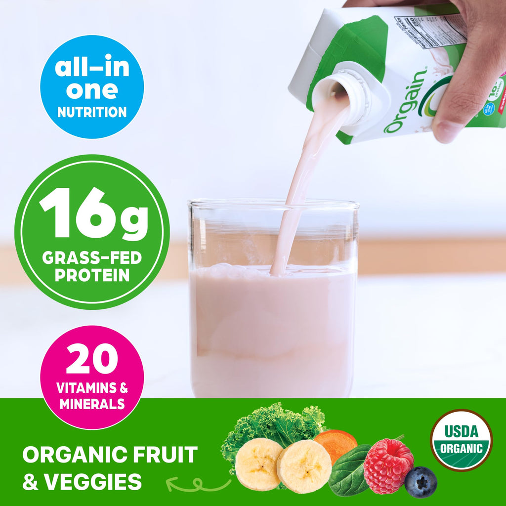 Organic Grass Fed Protein Shake, Strawberry, 11oz, 12pk A954