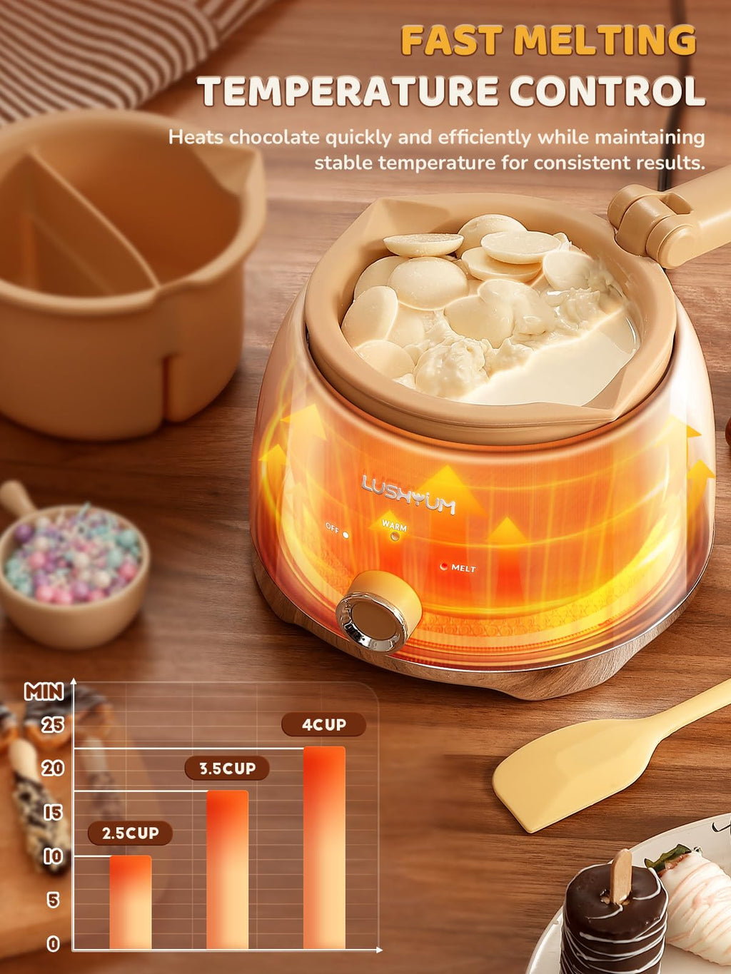 Electric Chocolate Melting Pot with 2 Insert Pots C654