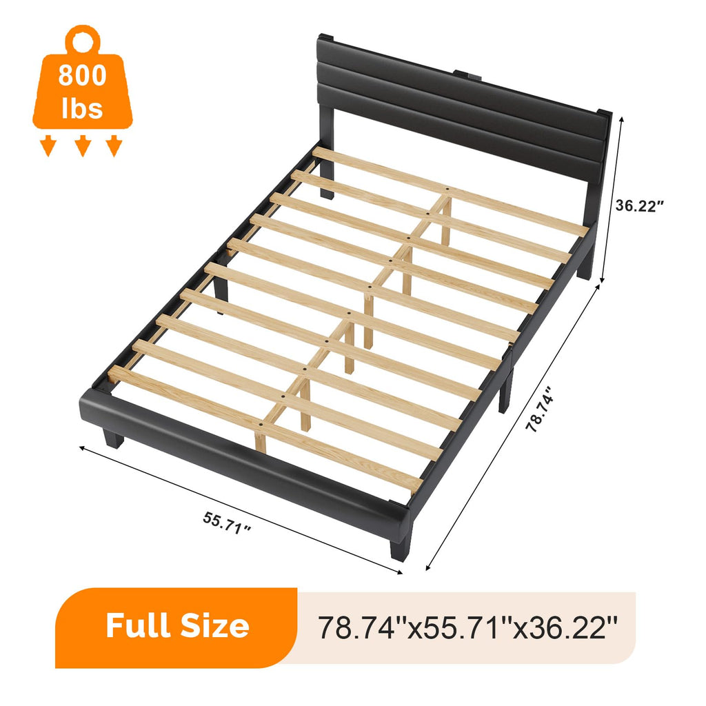 Full Faux Leather Upholstered Platform Bed Frame with Adjustable Headboard M29982